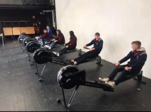 TYs rowing on the rowing machines 